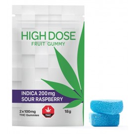 High Dose Fruit Gummy - Sour Raspberry - 200mg THC (Indica)